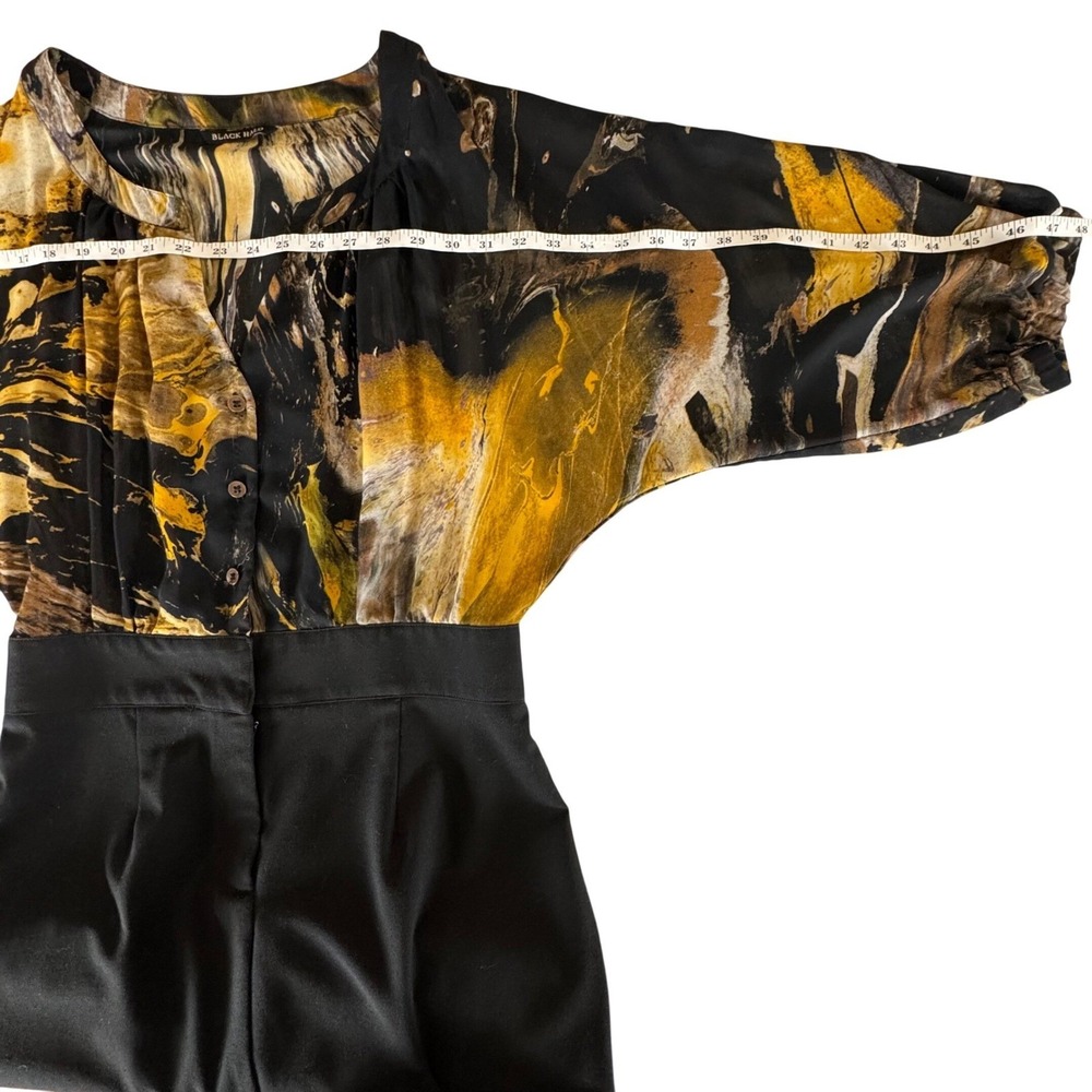 Black Halo Sheer Watercolor Blouson Sheath Dress Black Mustard Women 12 - Picture 5 of 9